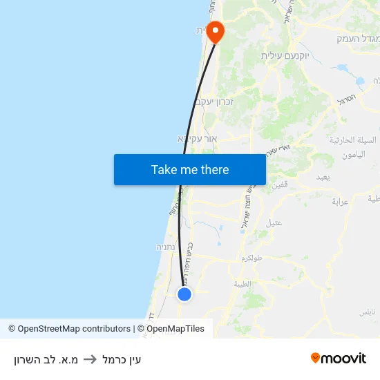 מ.א. לב השרון to עין כרמל map