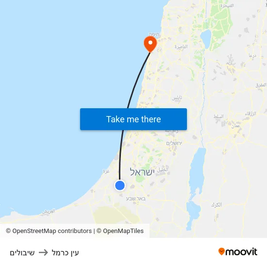 שיבולים to עין כרמל map