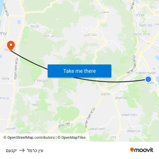 יקנעם to עין כרמל map
