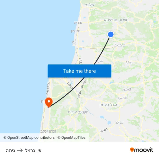 גיתה to עין כרמל map