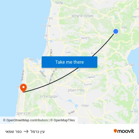 כפר שמאי to עין כרמל map