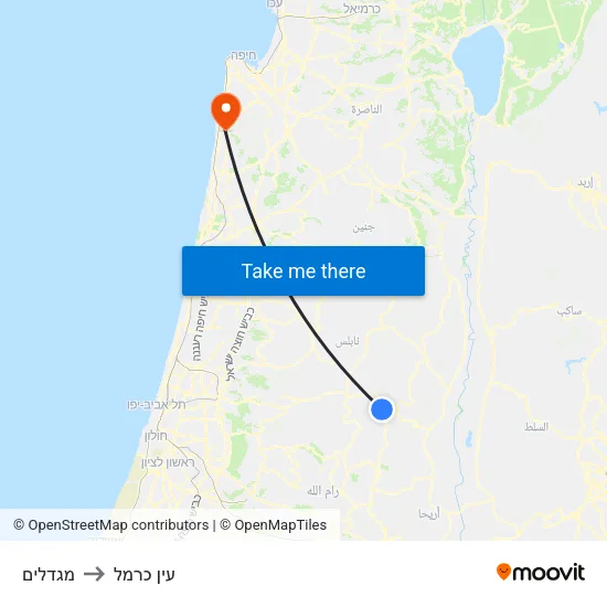 מגדלים to עין כרמל map