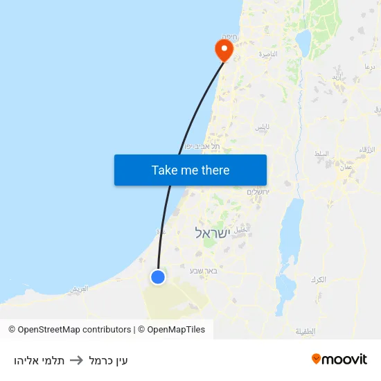 תלמי אליהו to עין כרמל map