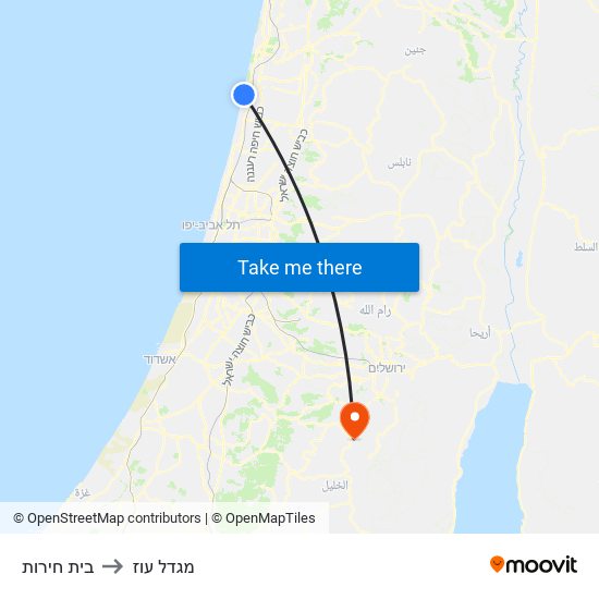 בית חירות to מגדל עוז map