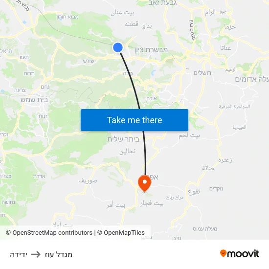 ידידה to מגדל עוז map
