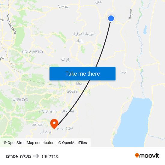 מעלה אפרים to מגדל עוז map