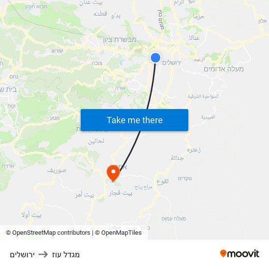 ירושלים to מגדל עוז map