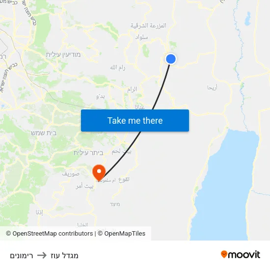 רימונים to מגדל עוז map