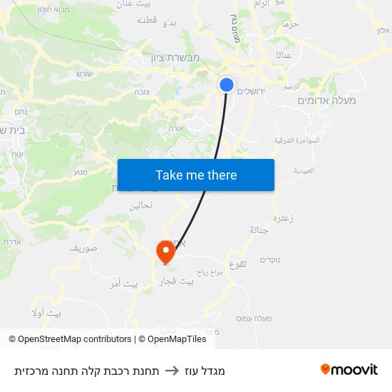 תחנת רכבת קלה תחנה מרכזית to מגדל עוז map