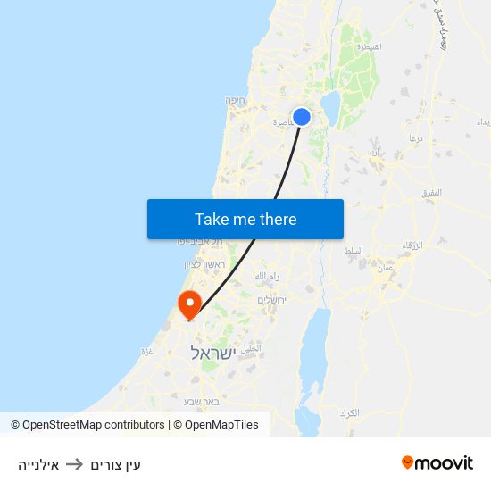 אילנייה to עין צורים map