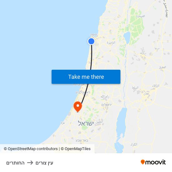 החותרים to עין צורים map