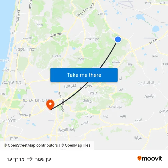 מדרך עוז to עין שמר map