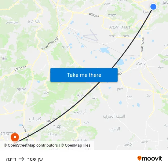 ריינה to עין שמר map