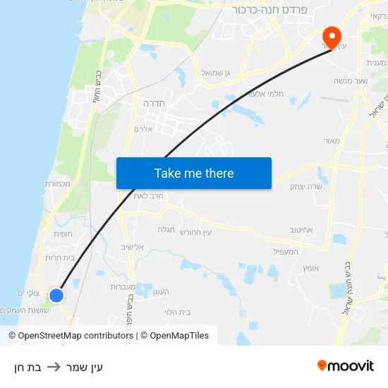 בת חן to עין שמר map