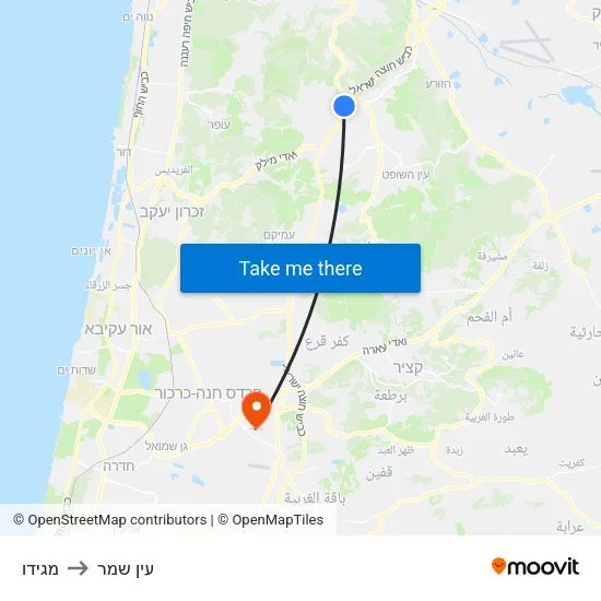 מגידו to עין שמר map