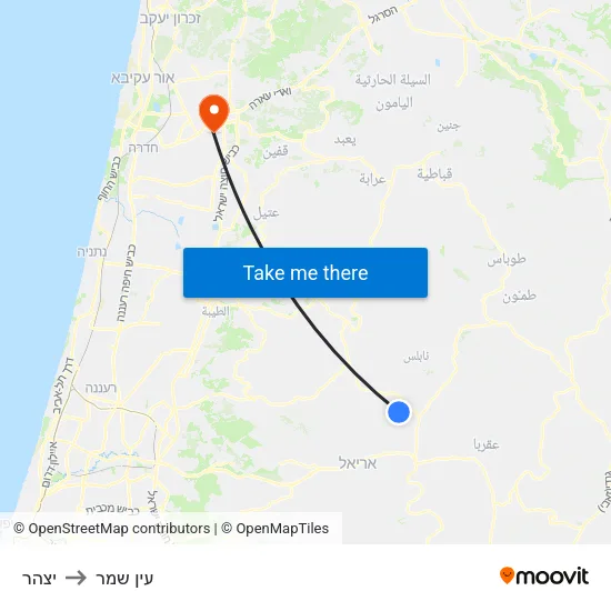 יצהר to עין שמר map