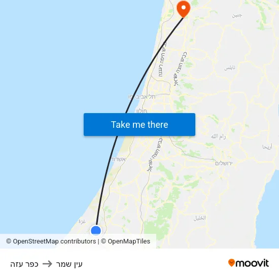 כפר עזה to עין שמר map