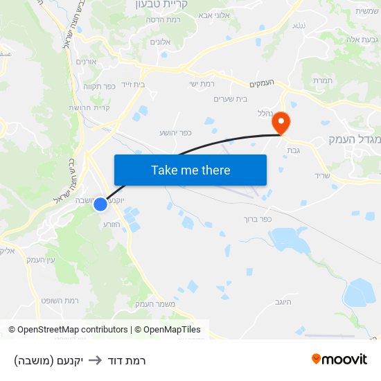 יקנעם (מושבה) to רמת דוד map