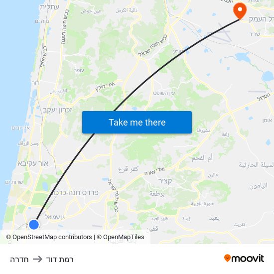 חדרה to רמת דוד map