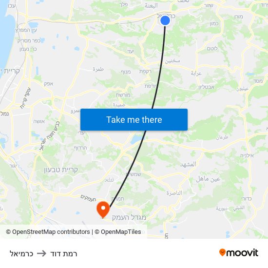 כרמיאל to רמת דוד map