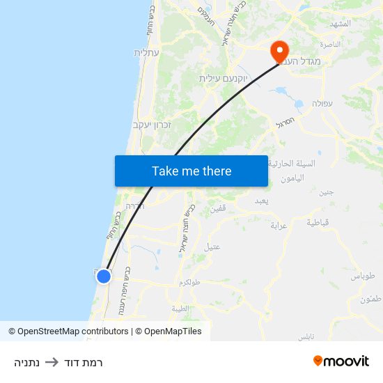 נתניה to רמת דוד map