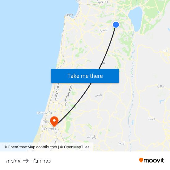 אילנייה to כפר חב"ד map