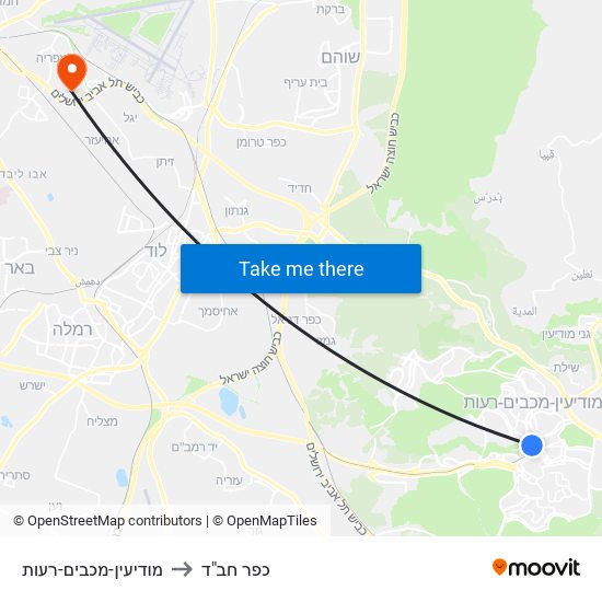 מודיעין-מכבים-רעות to כפר חב"ד map