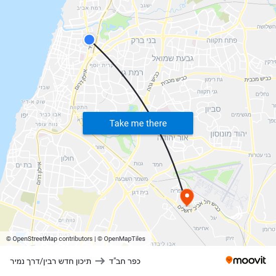 תיכון חדש רבין/דרך נמיר to כפר חב"ד map
