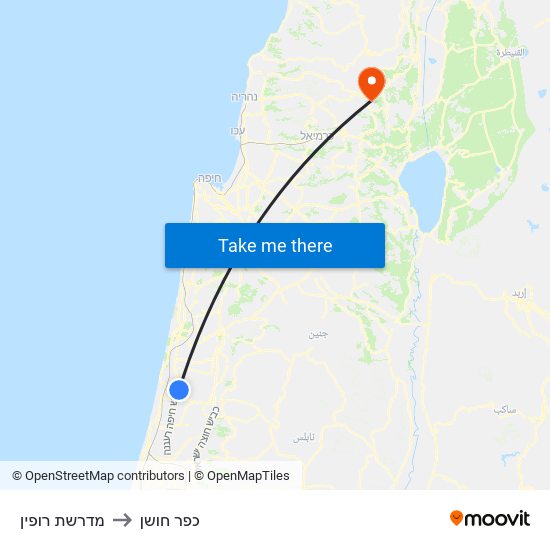 מדרשת רופין to כפר חושן map