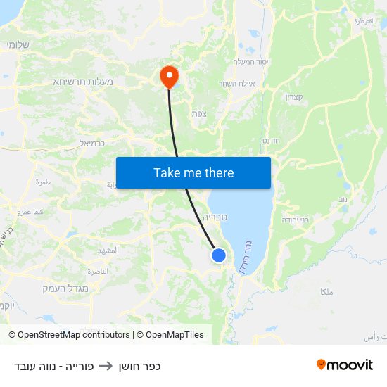 פורייה - נווה עובד to כפר חושן map