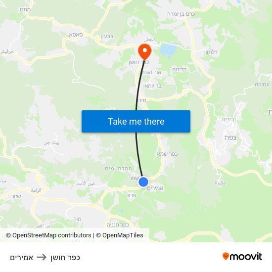 אמירים to כפר חושן map