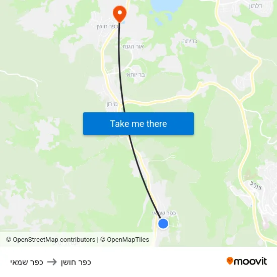 כפר שמאי to כפר חושן map