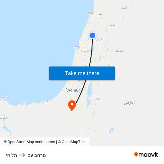 תל חי to מרחב עם map