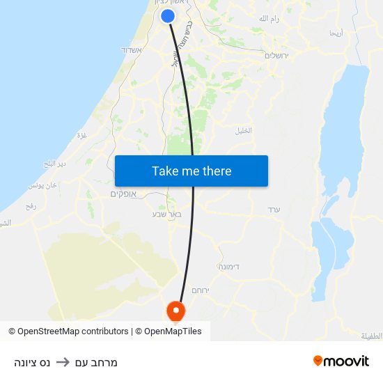 נס ציונה to מרחב עם map