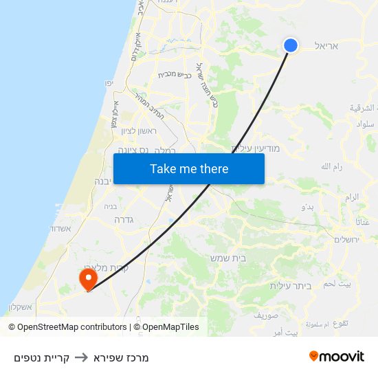 קריית נטפים to מרכז שפירא map