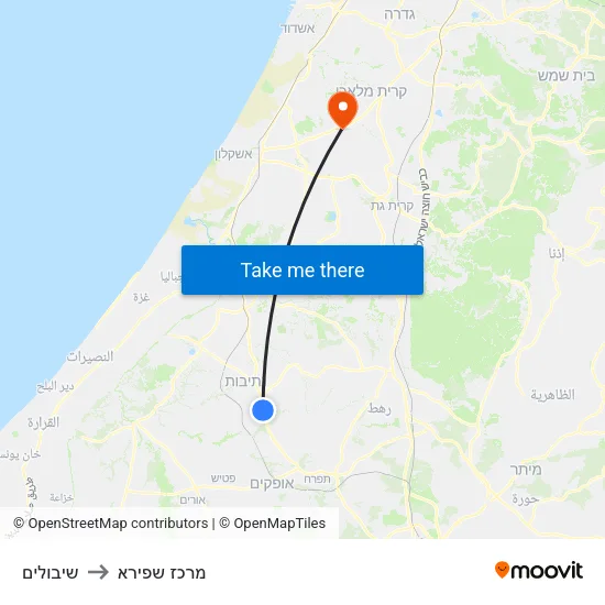 שיבולים to מרכז שפירא map