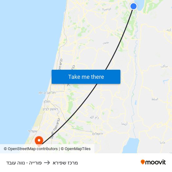 פורייה - נווה עובד to מרכז שפירא map