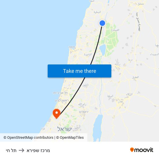 תל חי to מרכז שפירא map