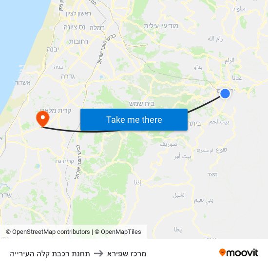 תחנת רכבת קלה העירייה to מרכז שפירא map