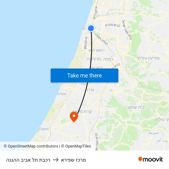 רכבת תל אביב ההגנה to מרכז שפירא map