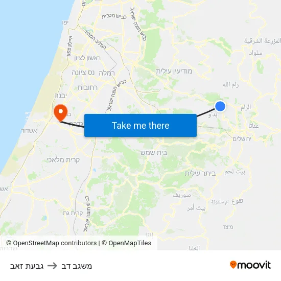 גבעת זאב to משגב דב map