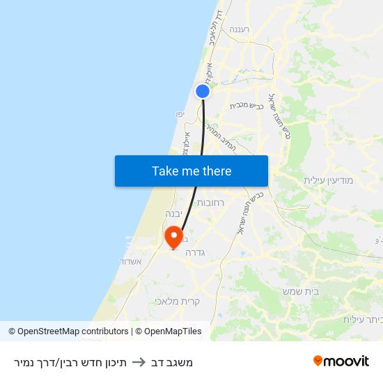 תיכון חדש רבין/דרך נמיר to משגב דב map