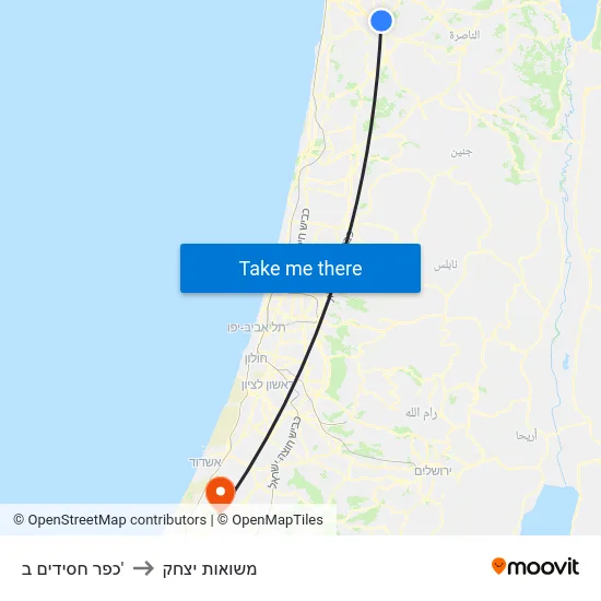 כפר חסידים ב' to משואות יצחק map