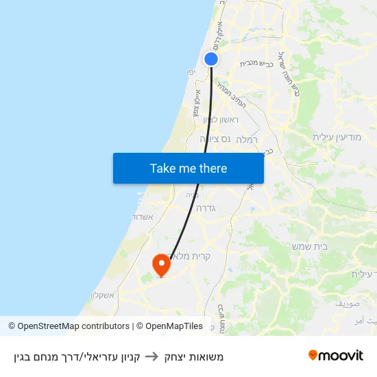 קניון עזריאלי/דרך מנחם בגין to משואות יצחק map