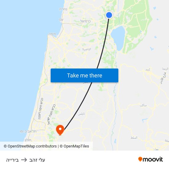 בירייה to עלי זהב map