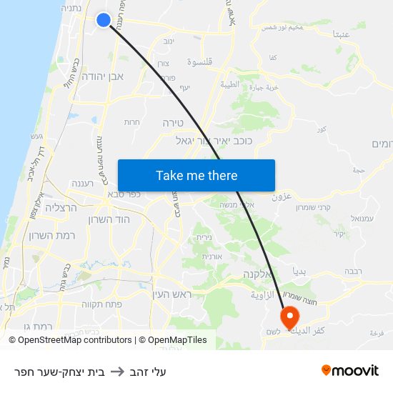 בית יצחק-שער חפר to עלי זהב map