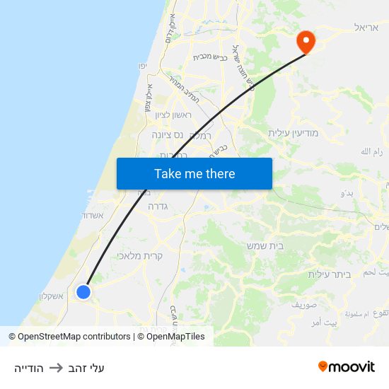 הודייה to עלי זהב map