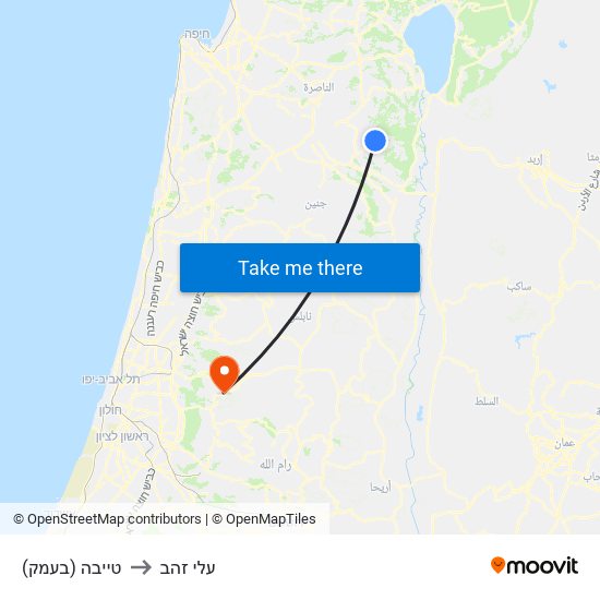 טייבה (בעמק) to עלי זהב map