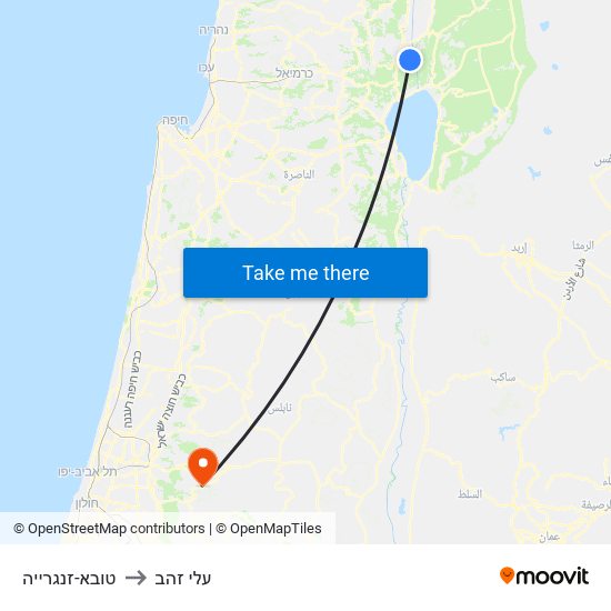 טובא-זנגרייה to עלי זהב map