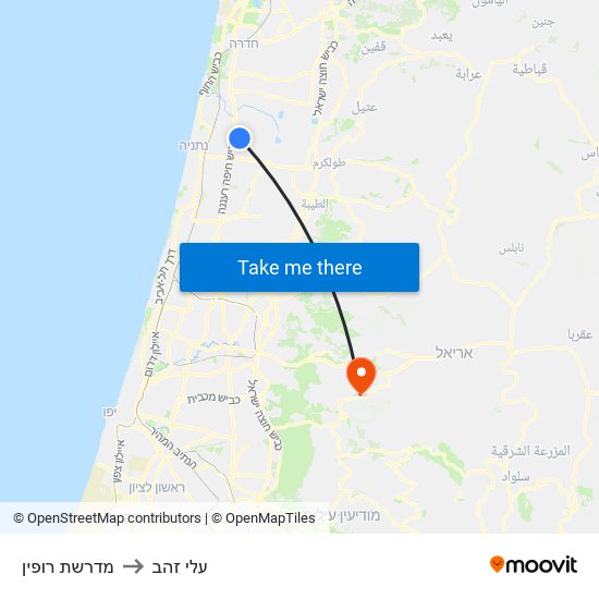 מדרשת רופין to עלי זהב map